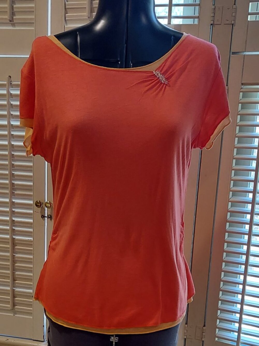 Susan Bristol Soft Two Layered Beaded & Ruched Top *NWOT* Size M